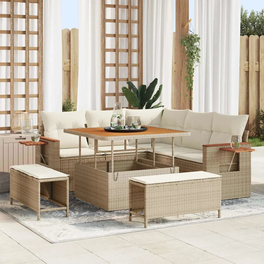 Set Divano da Giardino 8 pcs Beige polyrattan