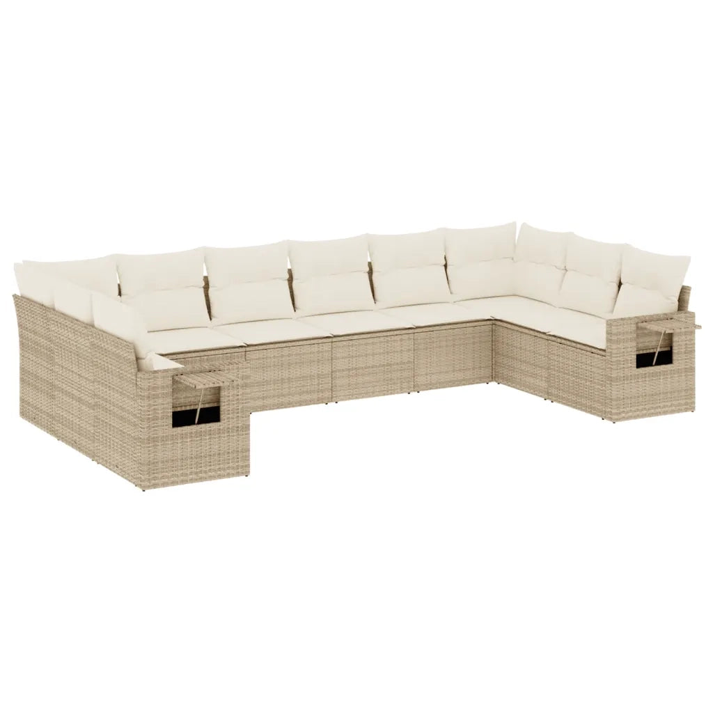 Set Divano da Giardino 10 pz con Cuscini Beige in Polyrattan 3253005