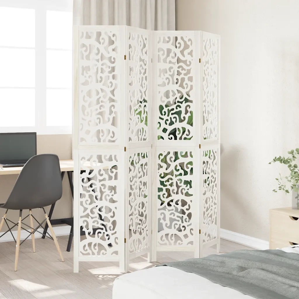 Divisorio Ambienti | Divider per stanze | Paravento 4Pannelli Bianco Legno Massello di Paulownia