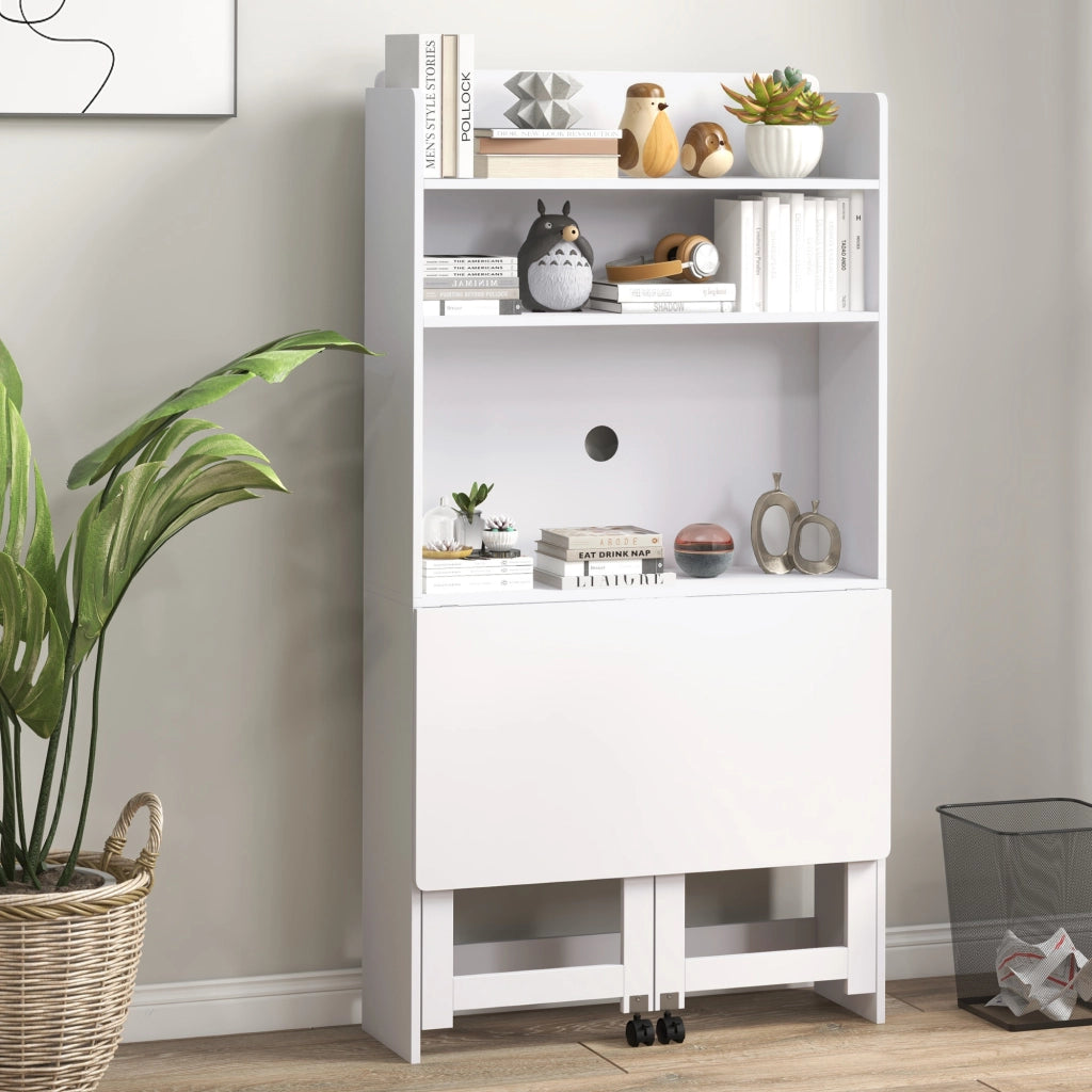 Scrivania Pieghevole con Libreria 4 Ripiani ¨C zephmum ¨C 80x69x155 cm Bianco