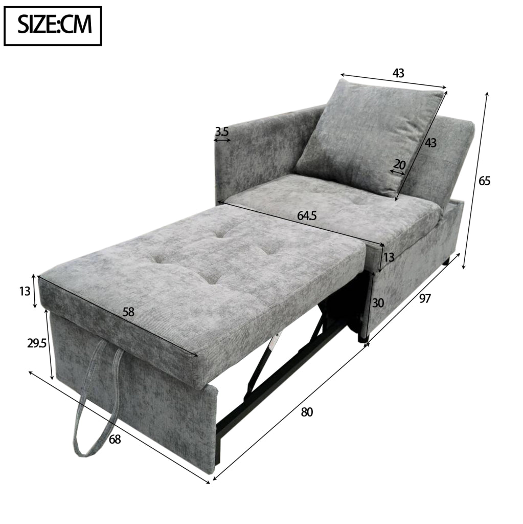 Divano letto 177x68x65 cm convertibile 3 in 1 con schienale regolabile in tessuto di lino grigio