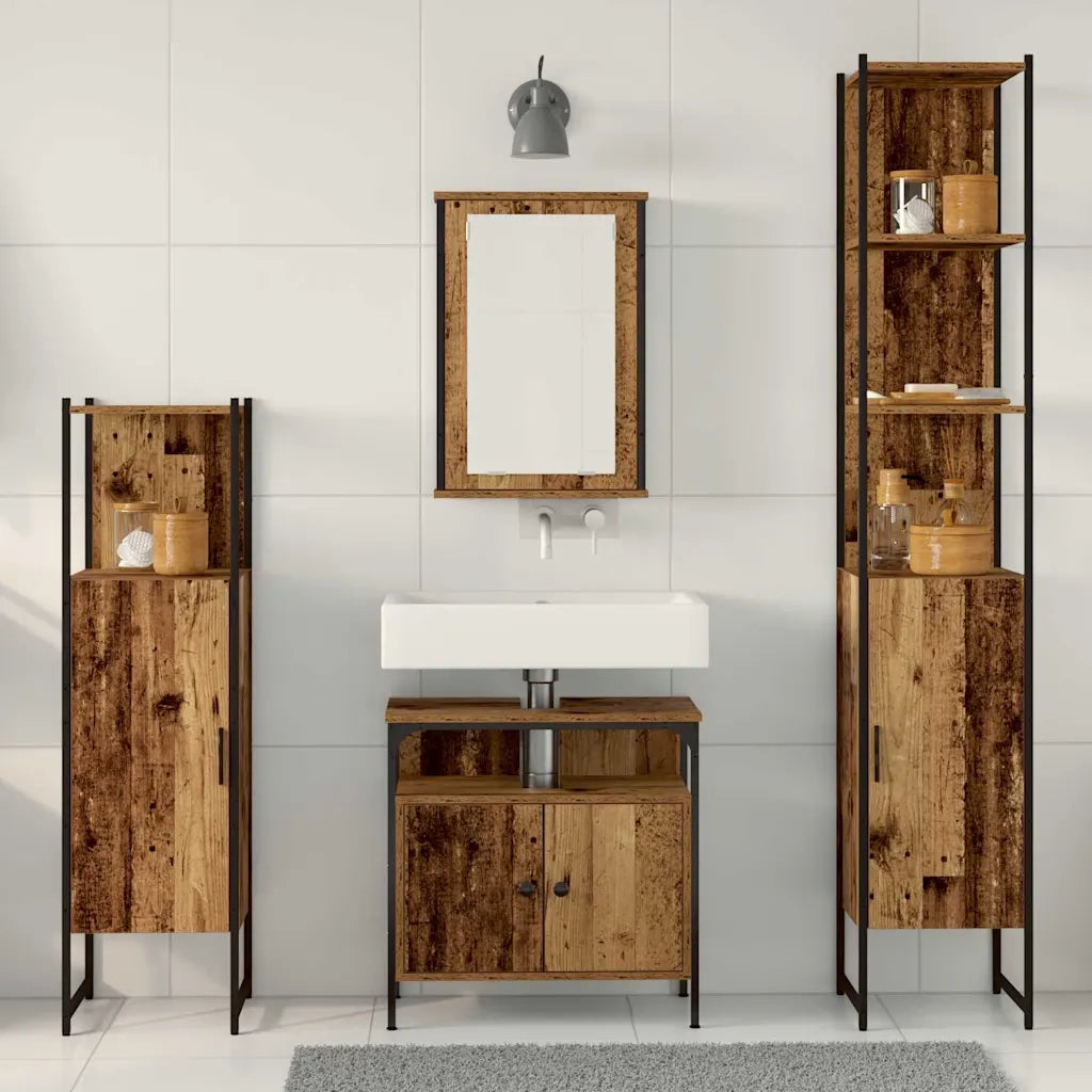 Set di mobili per il bagno con lo scaffale 4 pcs Legno vecchio 3332594