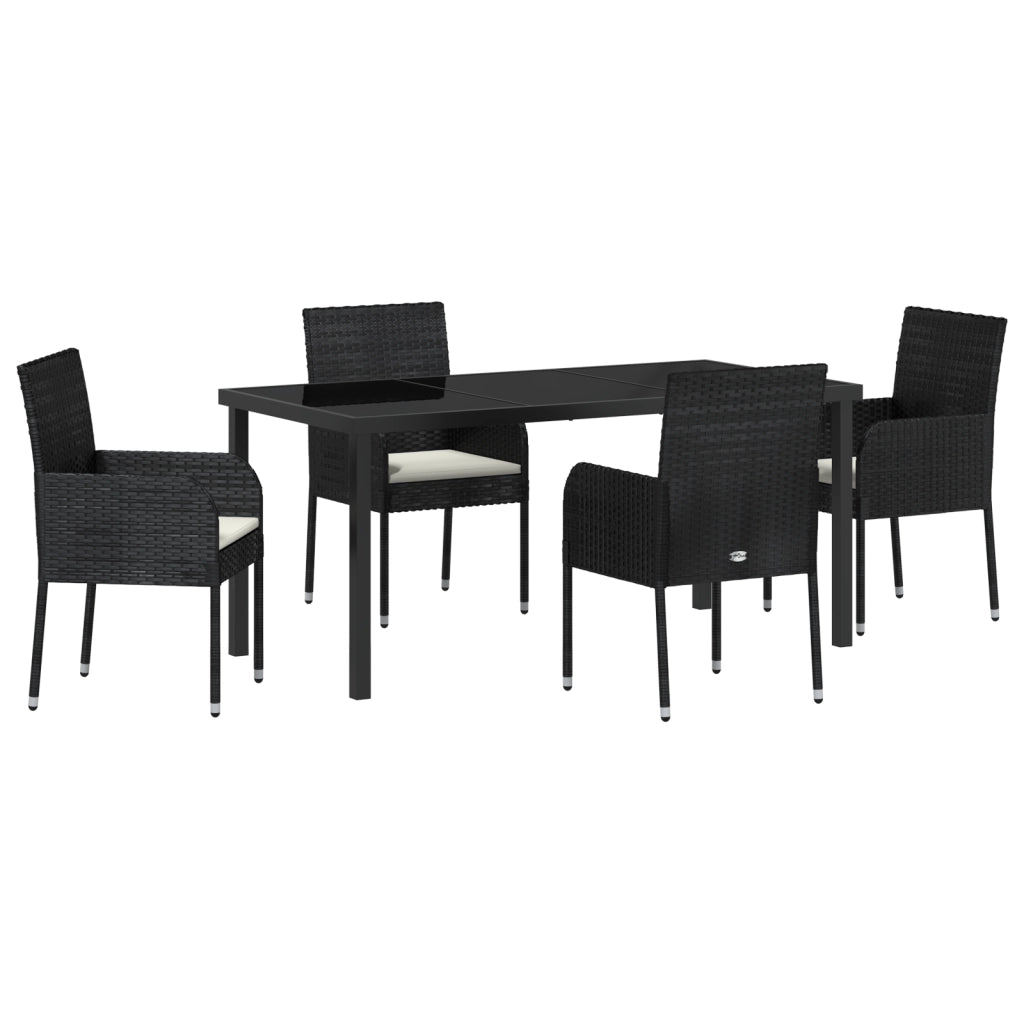 Set da Pranzo da Giardino 5 Pezzi con Cuscini Nero Polyrattan