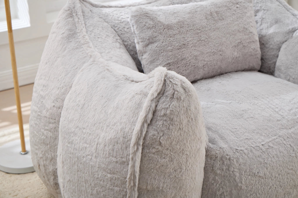 POLTRONA SACCO in faux fur Grigio, design ergonomico, senza assemblaggio