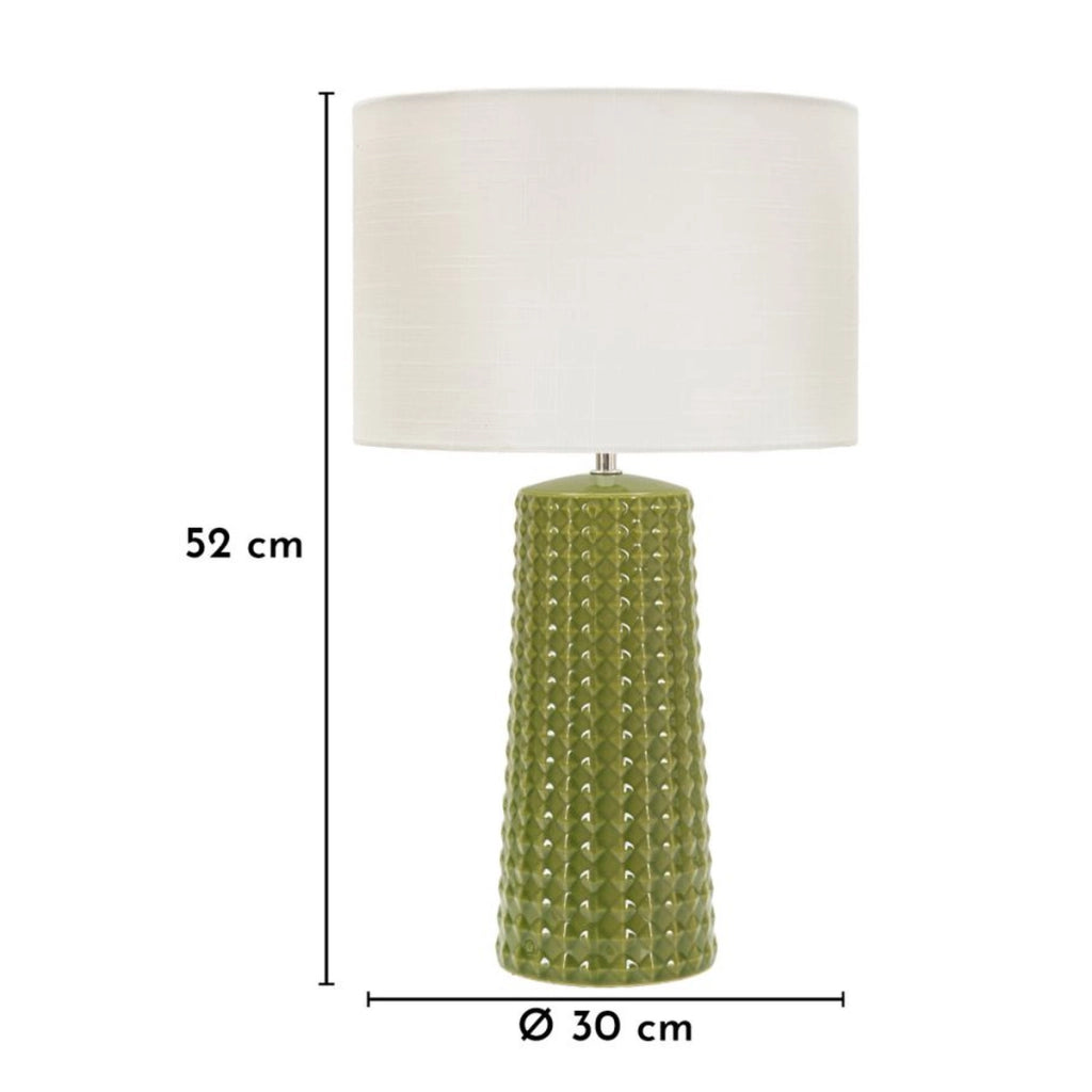 Lampada da tavolo Gliss in ceramica verde oliva e tessuto