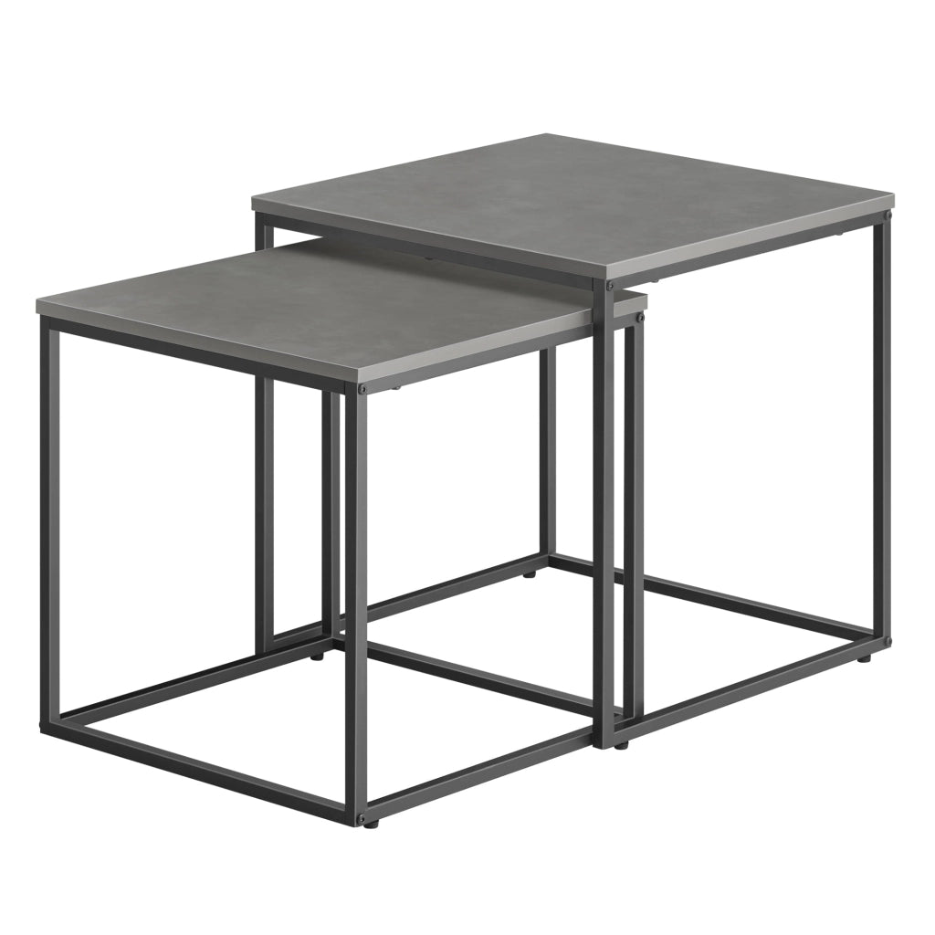 Set di 2 tavolini da caffè quadrati Valora | Piano in cemento con struttura in acciaio nero