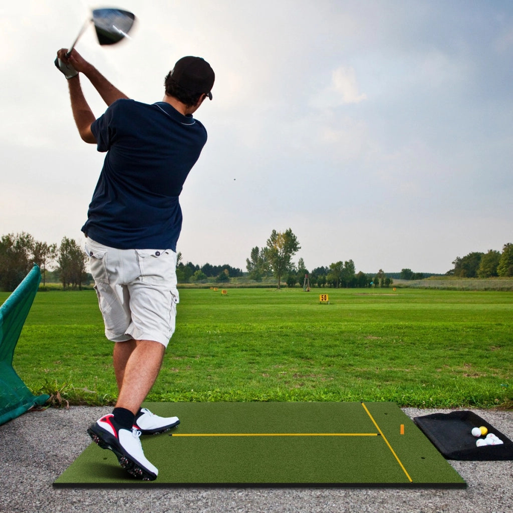 Tappeto golf con 2 punte da golf 2 aste di allineamento 6 fori preforati per le punte, Tappeto in erba sintetica 152x92x2cm-Golf