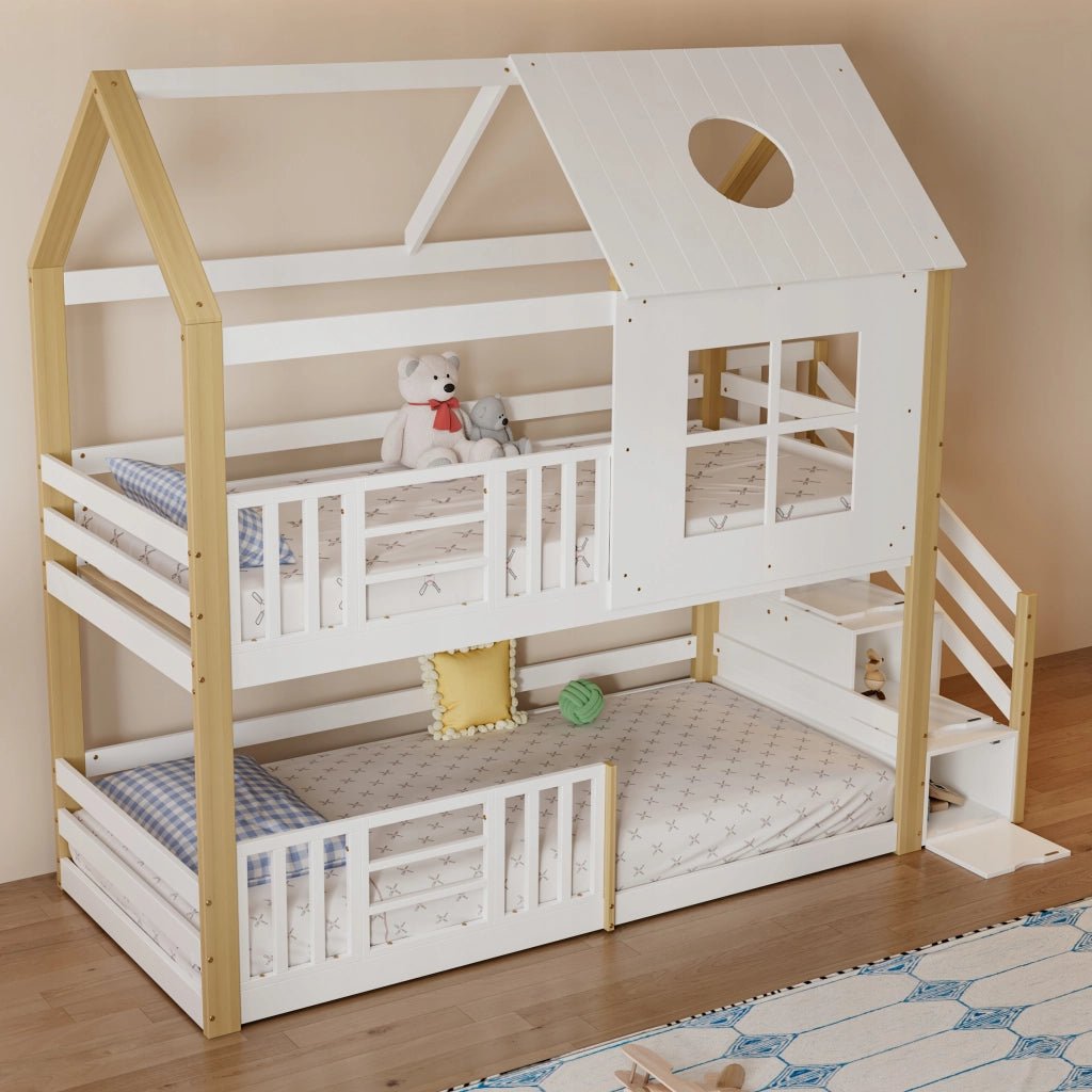 Letto a castello - Xylo - 90x200cm - Bianco+Natural - Pino+MDF
