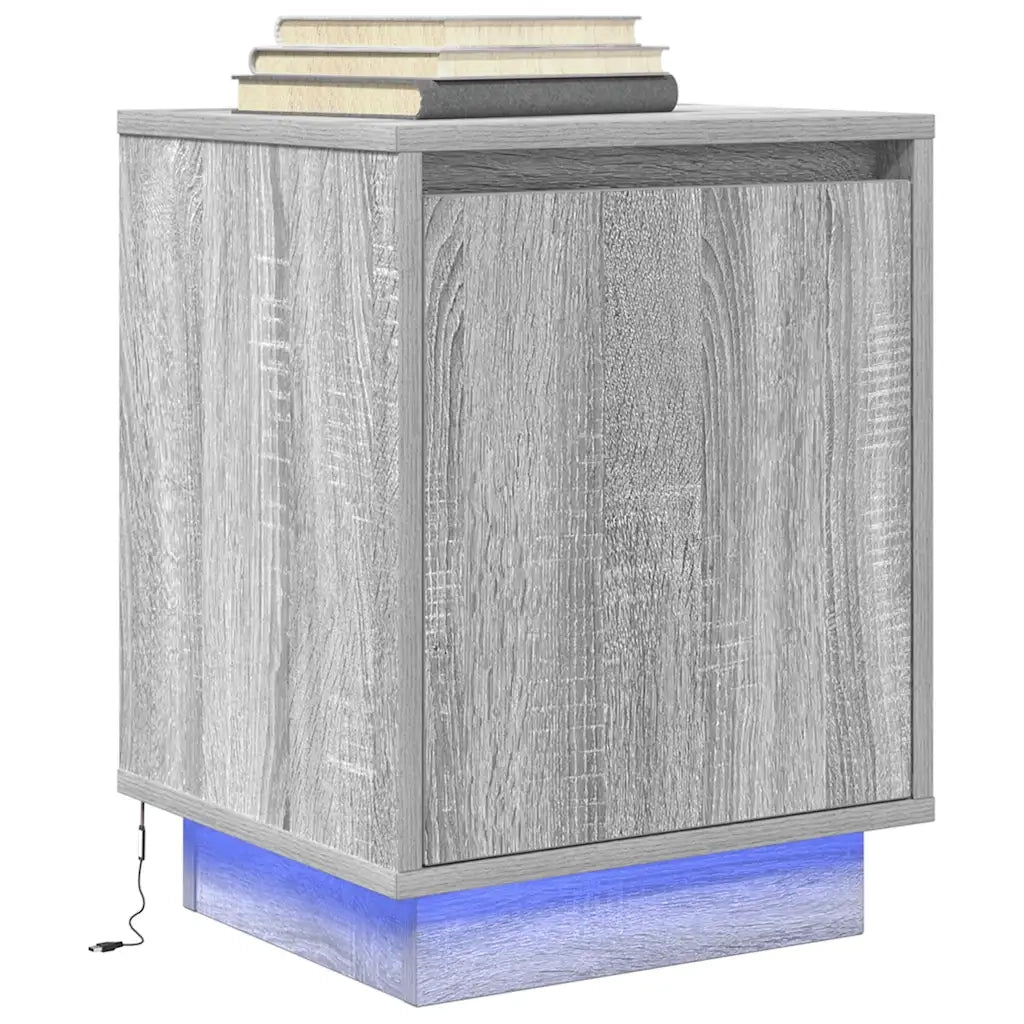 Comodino con Luci LED Grigio Sonoma 38x34x50 cm 861275