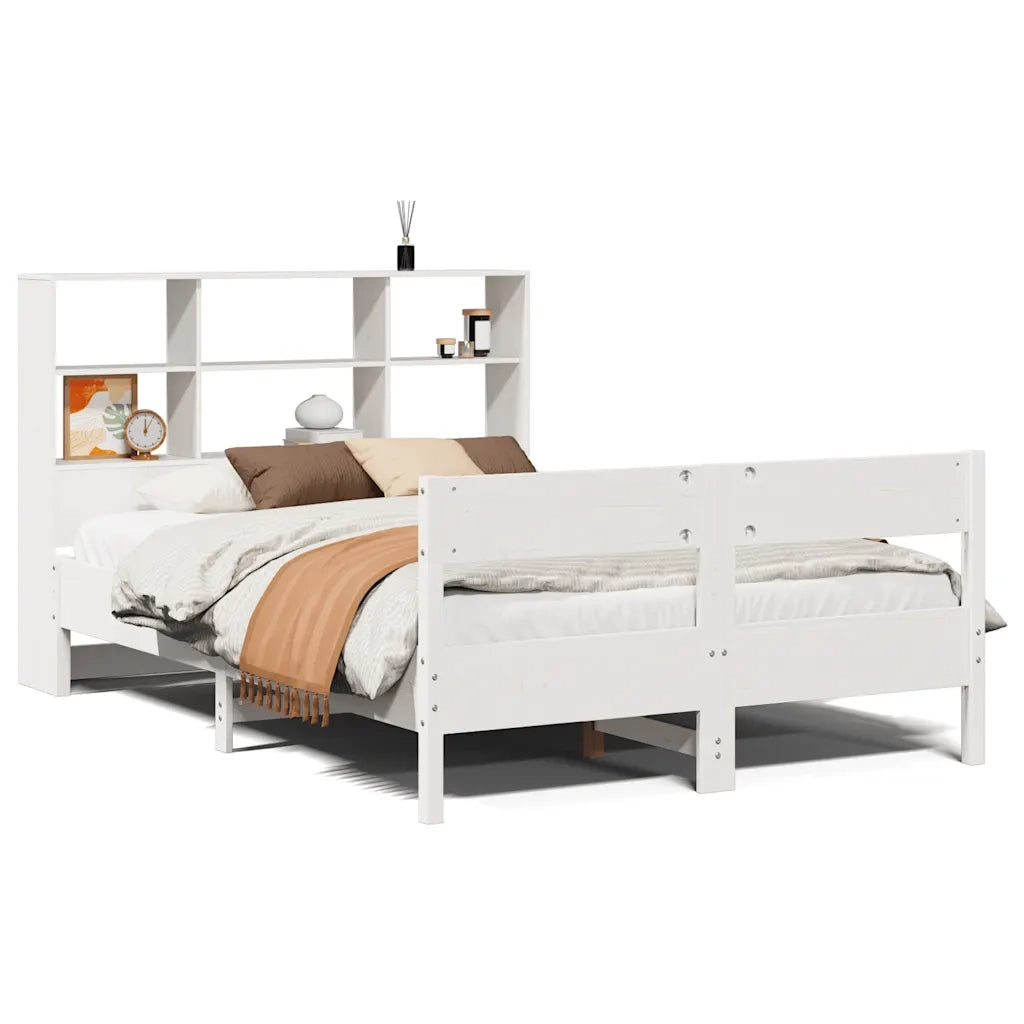 Letto Libreria senza Materasso-Struttura Letto con contenitore Bianco 160x200 cm Legno di Pino 171766