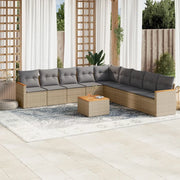 Set Divano da Giardino 10 pz con Cuscini Beige Misto Polyrattan
