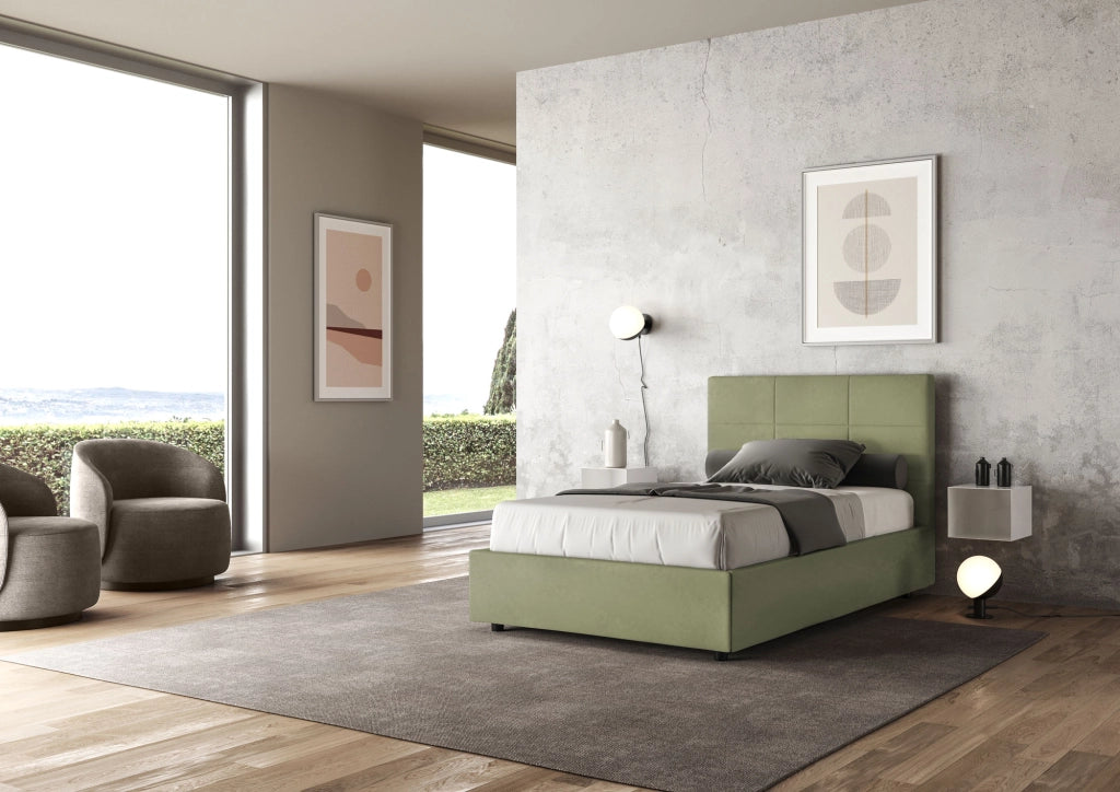 BS COM Letto una piazza e mezza con rete imbottito 120x190 microfibra tè verde