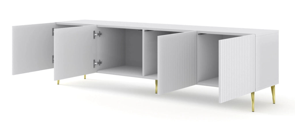 MOBILE RAVENNA B PORTA TV IN MDF RIVESTITO IN FOGLIO 4D 200 BIANCO OPACO GAMBE ORO