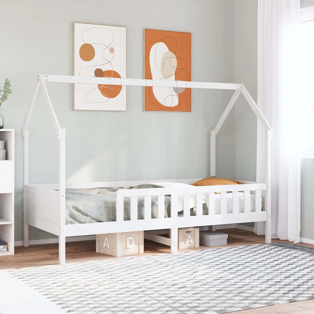 Giroletto Casetta Bambini | Letto Infantile | Lettino Bianco 90x200 cm Legno Massello Pino