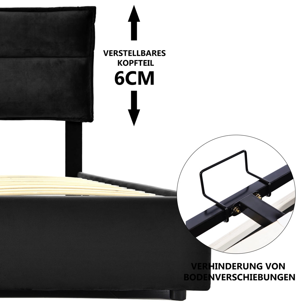letto imbottito legno e acciaio inossidabile nero 140x200 cm