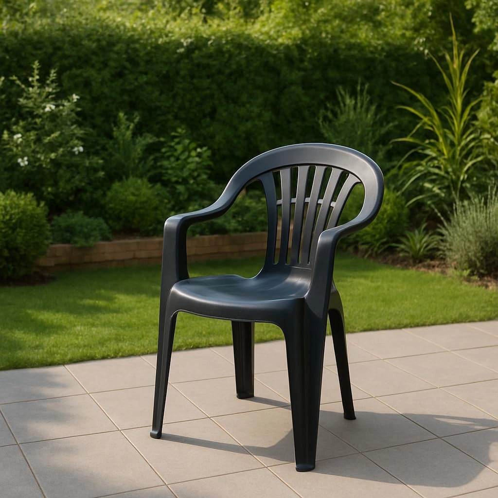 Poltrona da Giardino Impilabile, Sedia con Braccioli per Esterno e Terrazza, Grigio Antracite