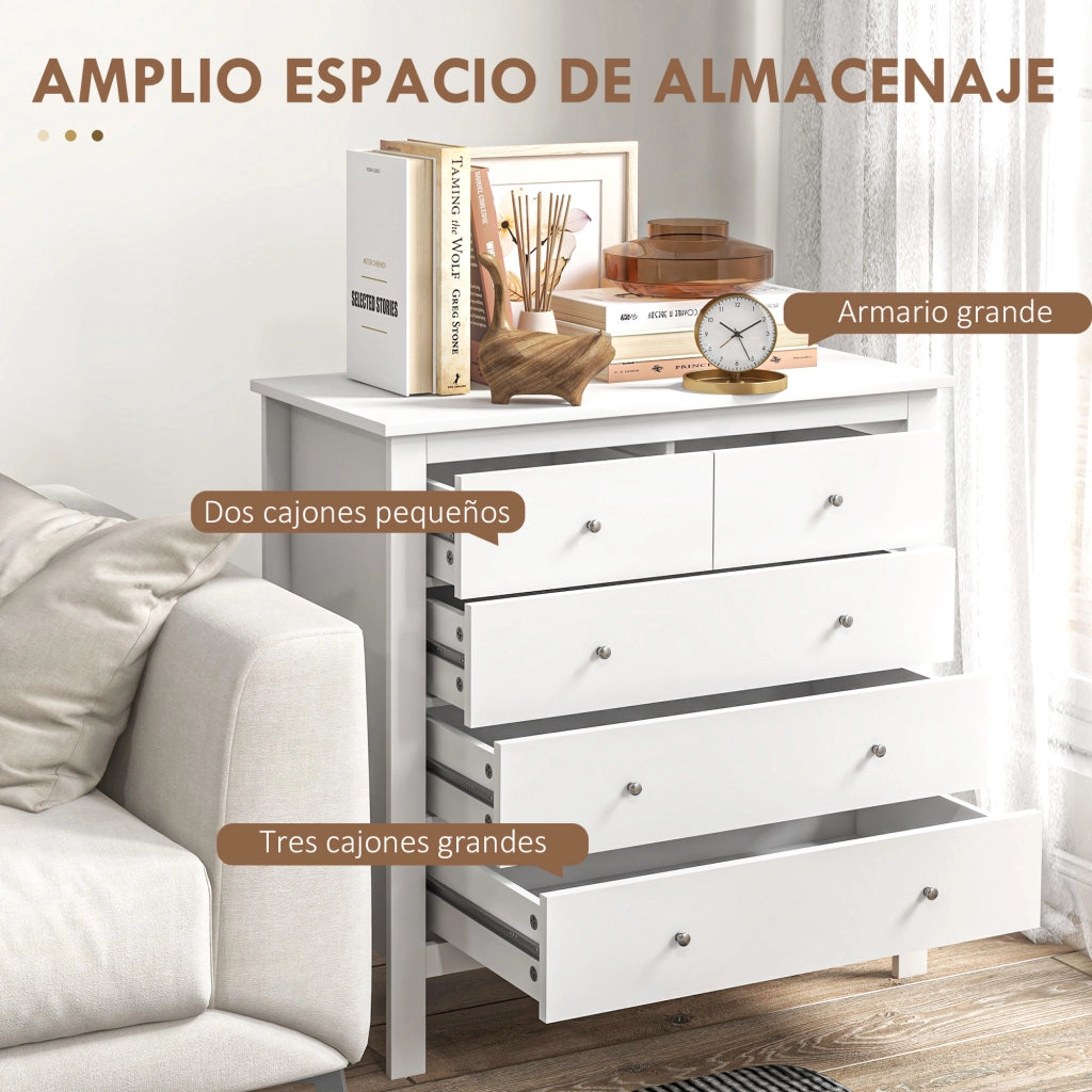 Cassettiera 5 cassetti con gambe rialzate ¨C Xylo ¨C bianco 79x39,5x80,5 cm
