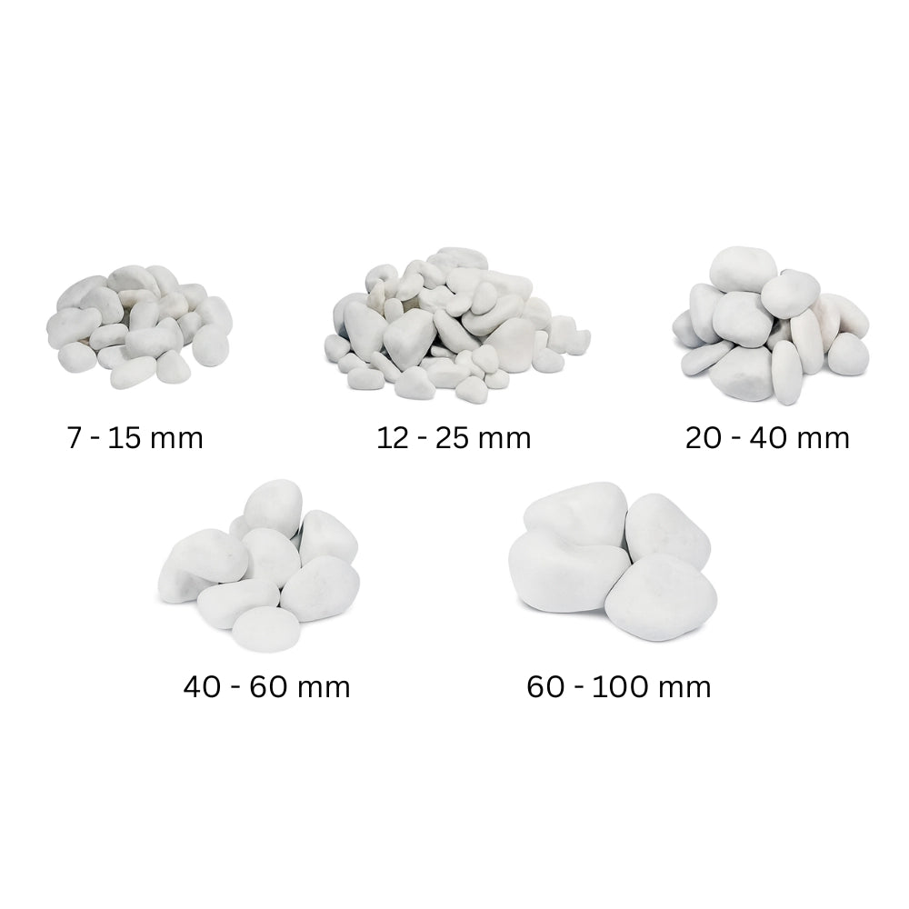 Ciottoli bianco carrara eleganza per esterni *** misura 25/40, formato 5 kg, confezione 1