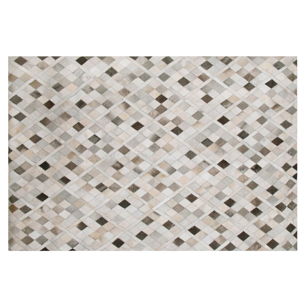 Tappeto tappetino Tappeto Grigio e Beige Pelle Scacchi 140 x 200 cm Rustico Moderno