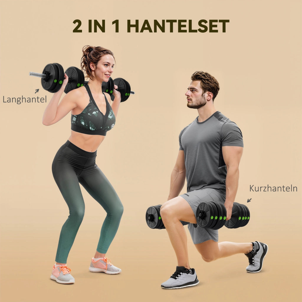 Set manubri 2 in 1 con bilanciere ¨C Minimal ¨C 30 kg, Nero/Verde