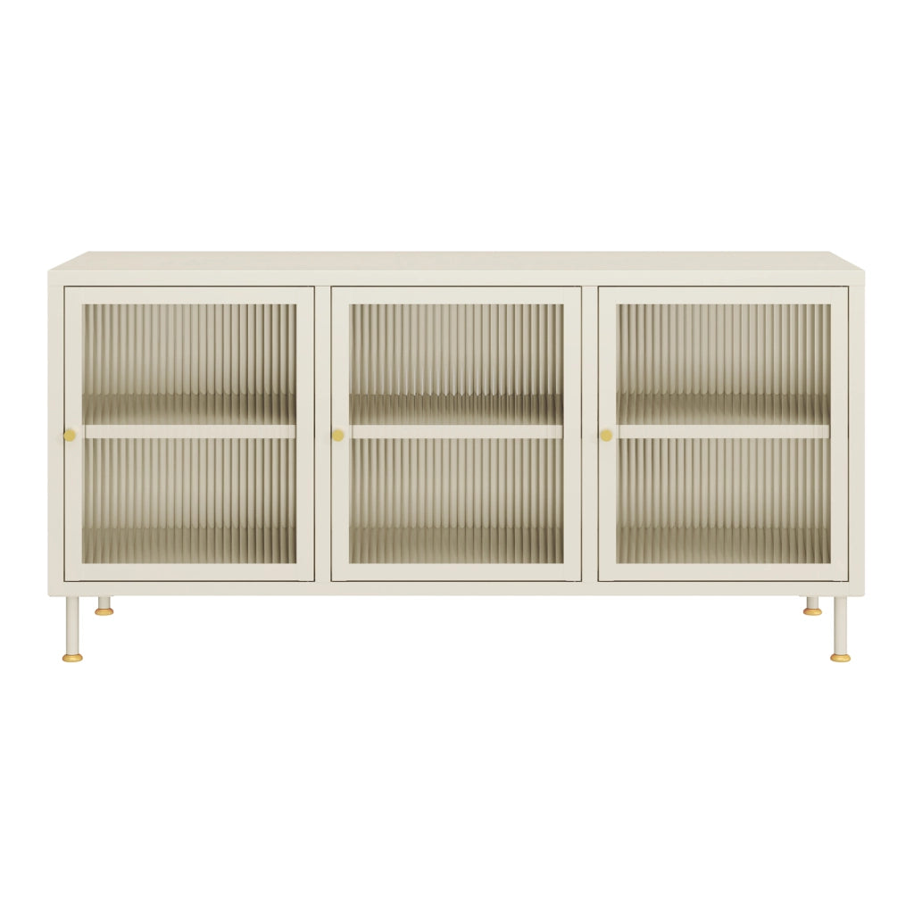 Mobile TV in Acciaio Lindau con Vetrina 120x40x59 cm Bianco Crema [en.casa]