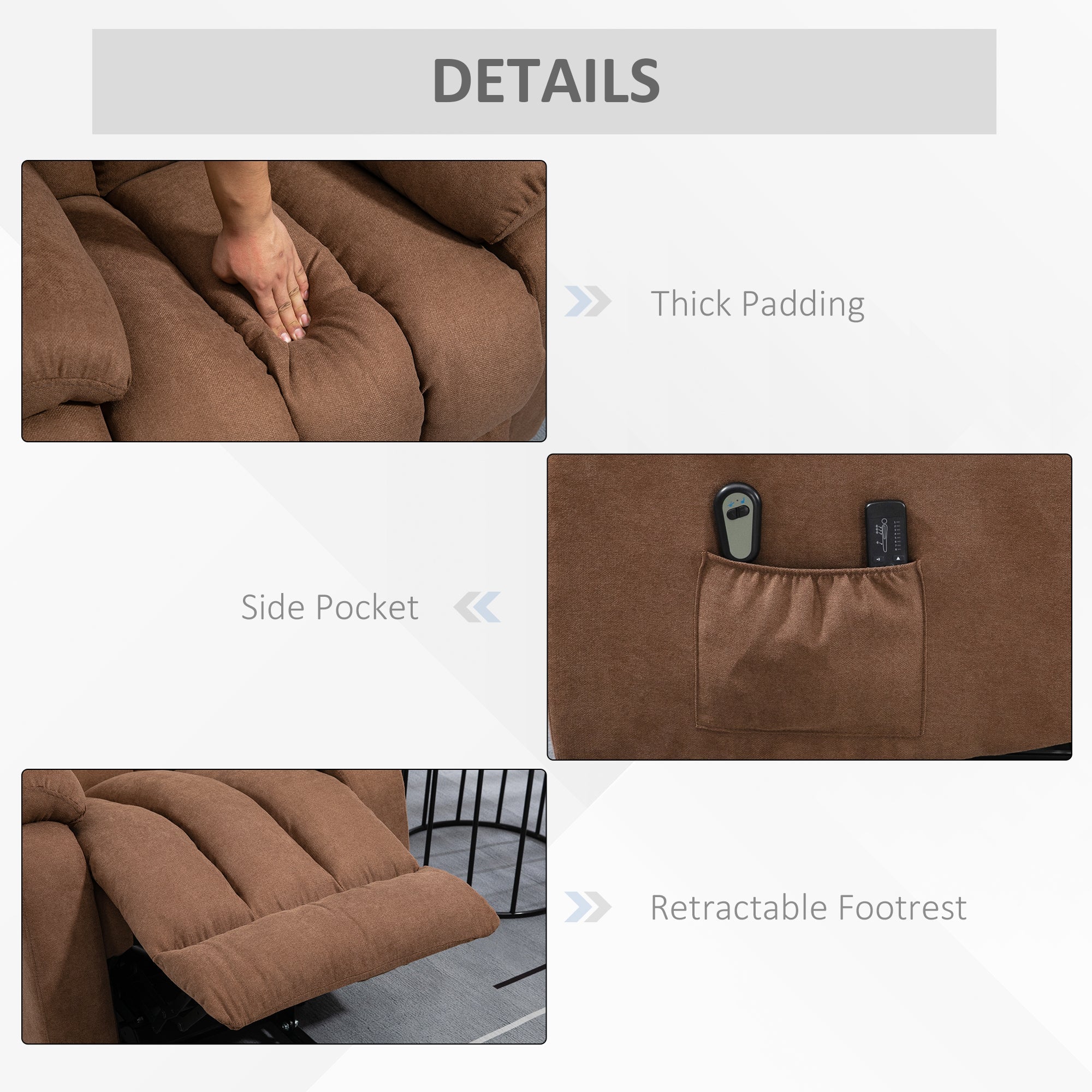 Poltrona Alzapersona Elettrica Massaggiante 91x93x103 cm in Tessuto Marrone