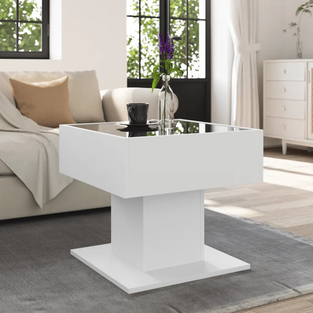 Tavolino Salotto con LED Bianco 50x50x45 cm Legno Multistrato