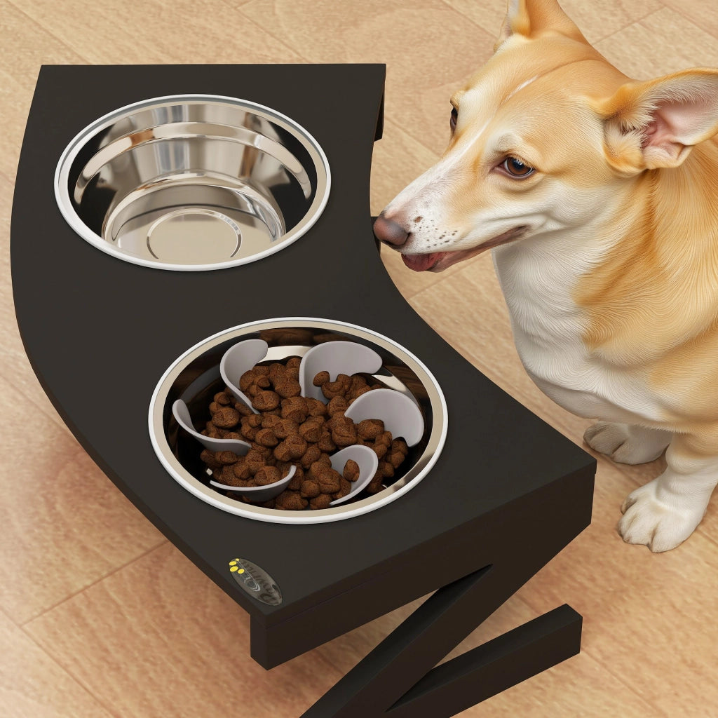 Ciotola Cane Sollevata con Supporto e 2 Ciotole Acciaio Inox ¨C zephmum ¨C Nero 52.5x30x16.5cm