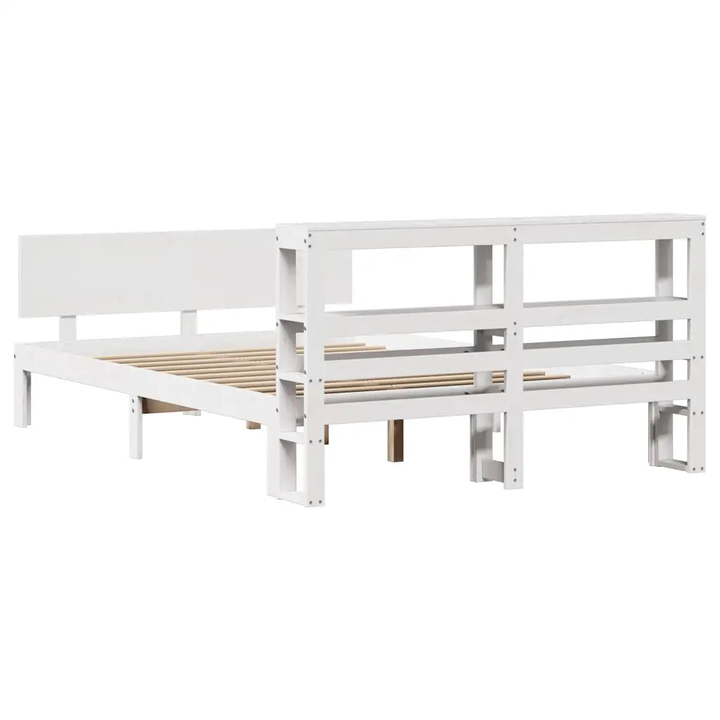 Giroletto con Testiera Bianco 135x190 cm Legno Massello di Pino 3306077