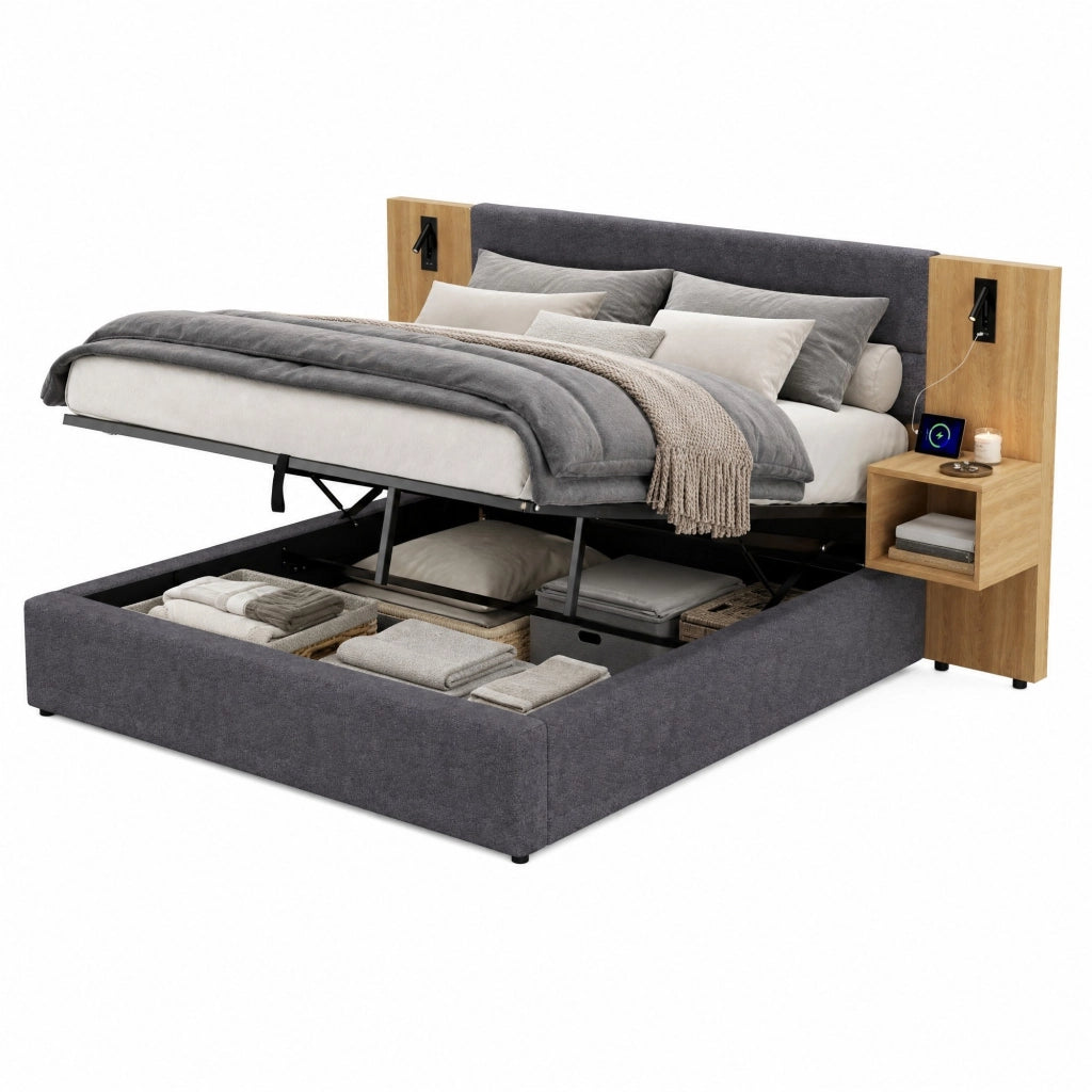 Letto contenitore 160x200 cm con USB, luce e 2 comodini