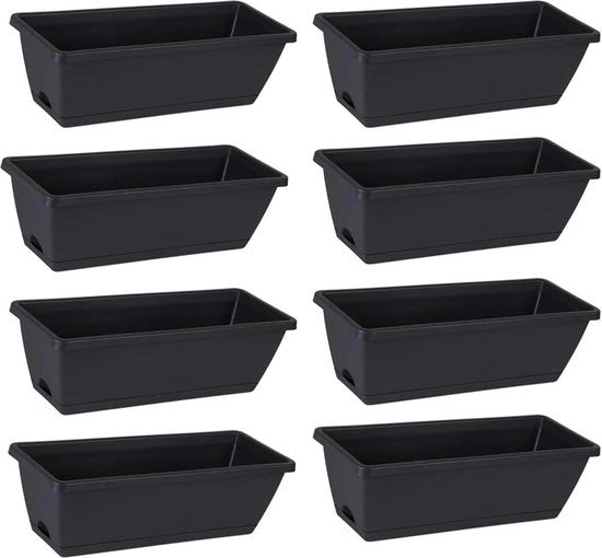 Set di contenitori per piante di orto in plastica rettangolari - 8 pezzi - 43 cm - con foro di drenaggio - nero