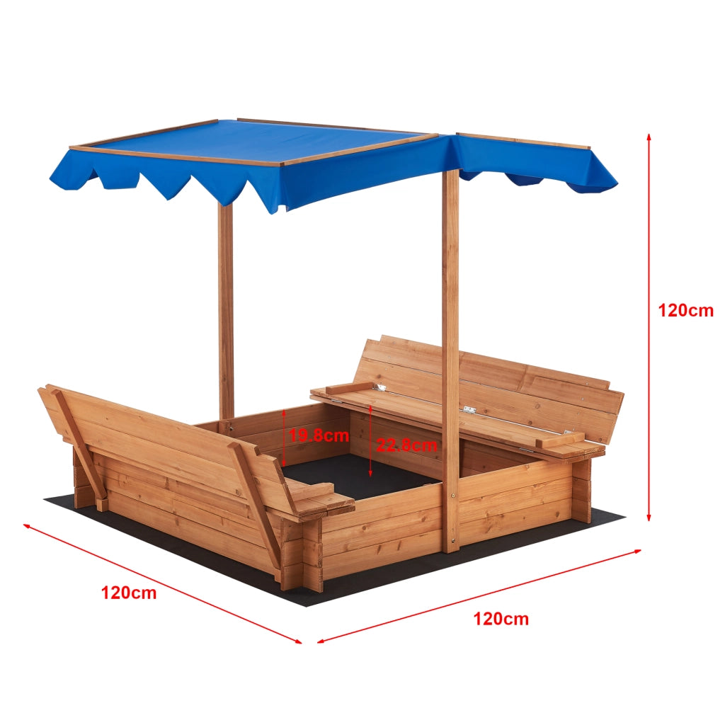 Sabbiera Kellenhusen in Legno con Panchine Integrate e Tettuccio Parasole - Sabbiera Chiudibile [en.casa]