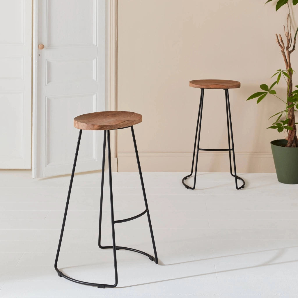Set di 2 sgabelli da bar in legno di mango e acciaio, 75cm, marrone