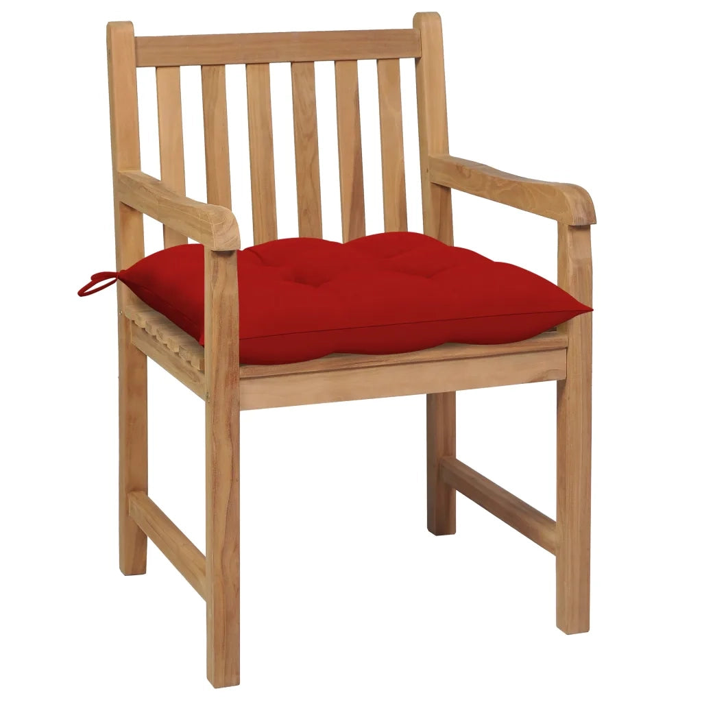 Sedie da Giardino 2 pz | Sedie da Esterno con Cuscini Rossi Massello di Teak
