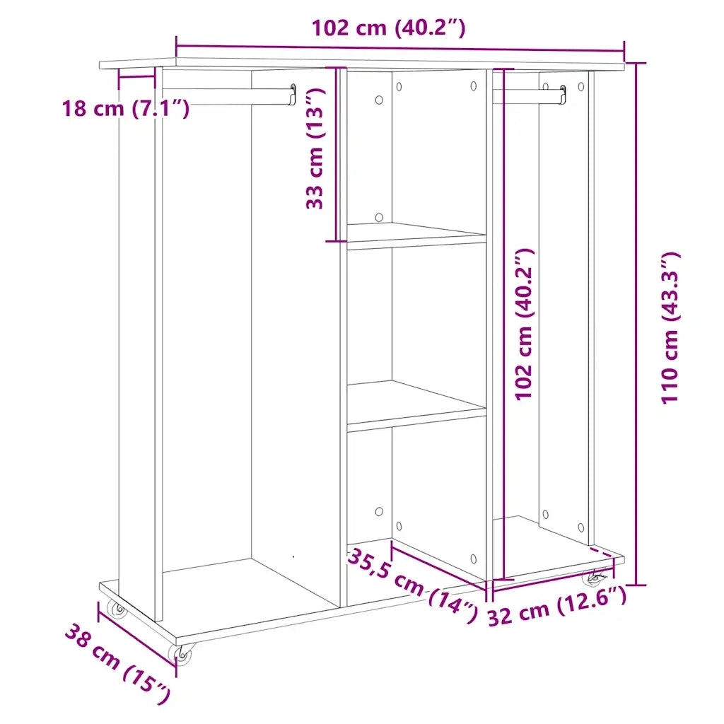 Armadio con Ruote Grigio Sonoma 102x38x110 cm Legno Multistrato CFW9658351