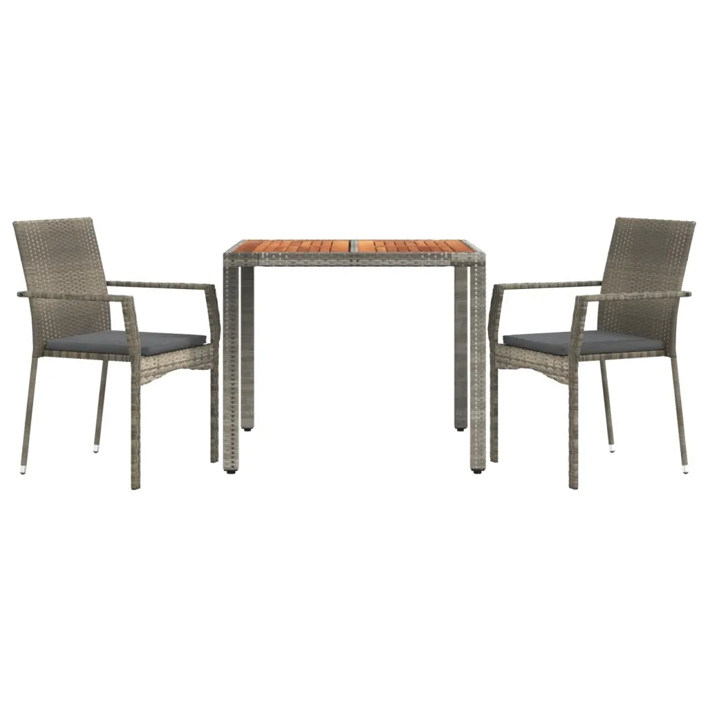 Set da Pranzo da Giardino 3 pz con Cuscini in Polyrattan Grigio 3184993