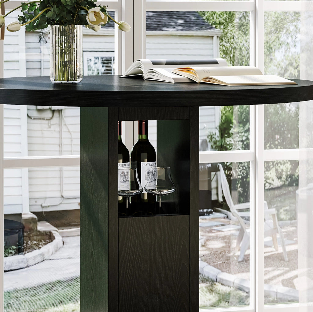 Set tavolo da bar ULEVR 3 pezzi con tavolo rotondo ?80 cm e 2 sgabelli, ripiani integrati, nero