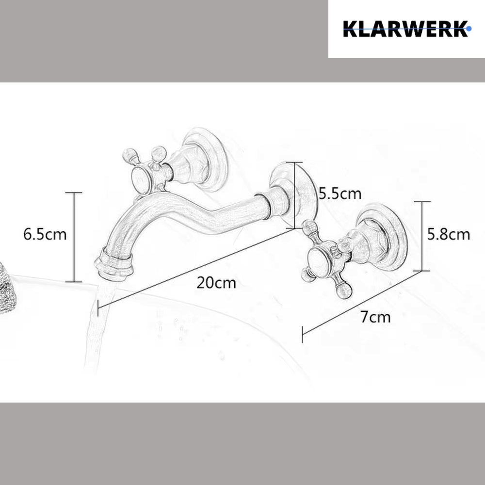 JULIAN | Rubinetto da bagno vintage a 3 fori a parete nero opaco | in acciaio inossidabile retrò da cucina | Antico miscelatore a parete a 2 maniglie