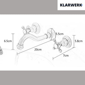 JULIAN | Rubinetto da bagno vintage a 3 fori a parete nero opaco | in acciaio inossidabile retrò da cucina | Antico miscelatore a parete a 2 maniglie