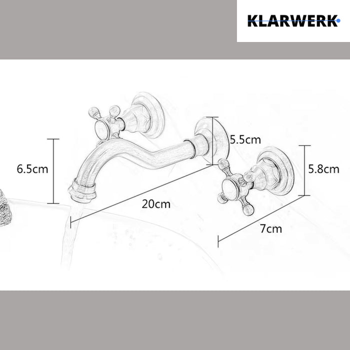 JULIAN | Rubinetto da bagno vintage a 3 fori a parete nero opaco | in acciaio inossidabile retrò da cucina | Antico miscelatore a parete a 2 maniglie