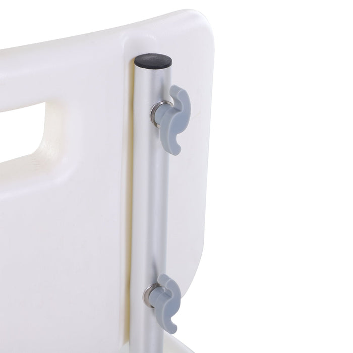 Sedia da Doccia Regolabile su 8 Livelli con Fori di Drenaggio in Alluminio e PE Bianco e Argento