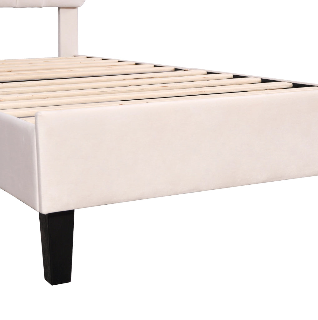 Letto imbottito 90x200 cm con testiera a forma di fiore; velluto beige