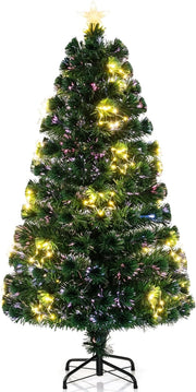 Albero di Natale in Fibra Ottica 120/150/180 cm, Albero di Natale Artificiale Pre-illuminato con 18/24/36 Luci a Stringa, Stella sulla Cima e 130/170/230 Punte dei Rami (150 CM)