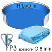 Liner Per Piscina A Forma Circolare  4,00 X H. 1,20 M Sabbia - Attacco P3 - Spessore 0,80 Mm Altezza: 1.50 m, Colore: Azzurro, Tipo attacco: P3