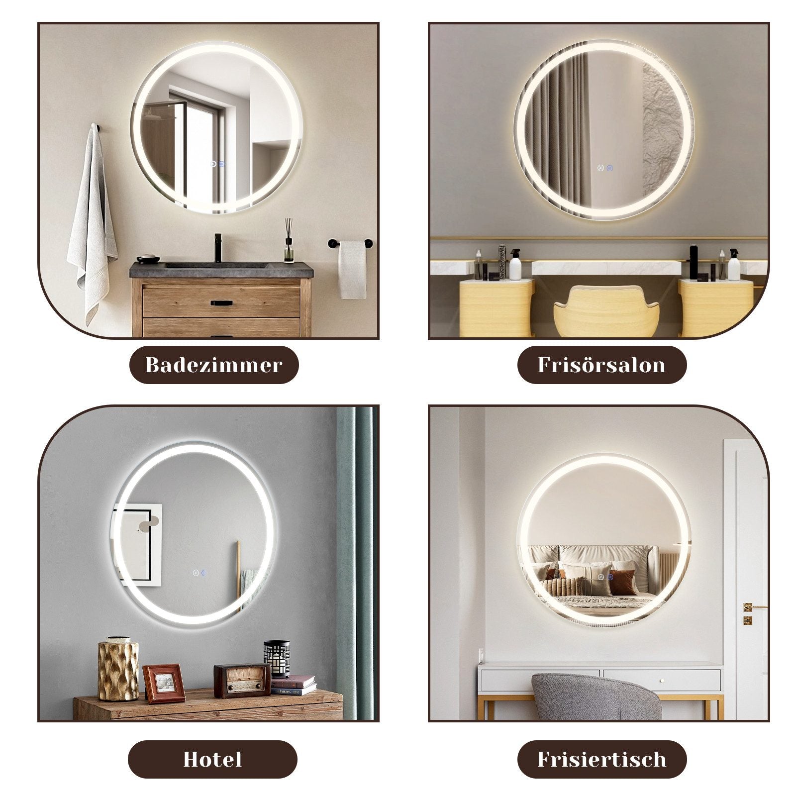 ZMH Specchio da bagno con funzione antiappannamento IP44 Rotondo Bianco Specchio da bagno variabile