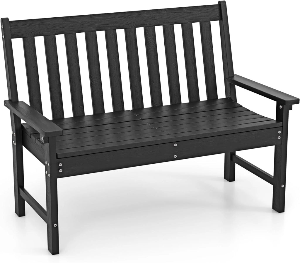 Panchina da Esterno, Panca da Giardino in HDPE Resistente con Schienale e Braccioli, Panchina da Parco, Balcone, Spogliatoio e Cortile, 132 x 65 x 91 cm (Grigio)