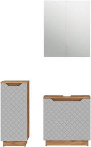 Set di mobili da bagno Lotta, Rovere/grigio con struttura in piastrelle, 3 parti