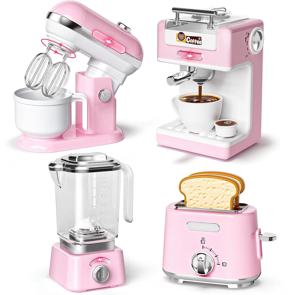 Elettrodomestici Cucina Gioco Rosa Planetaria Macchina Caffè Tostapane Frullatore