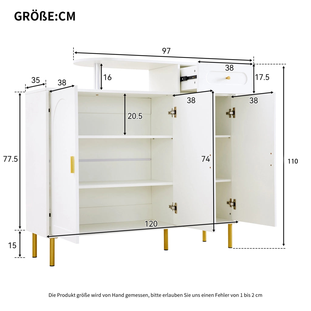 Credenza multiuso con 1 cassetto e 3 ante, struttura in truciolare, finitura bianca, 120 x 35 x 92 cm
