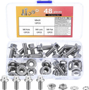 Assortimento di viti a 6 gomiti con viti, viti a flangia in acciaio inossidabile, viti a flangia, viti a 6 gomiti con viti e viti a flangia con anello di chiusura e viti di regolazione da 48 pezzi